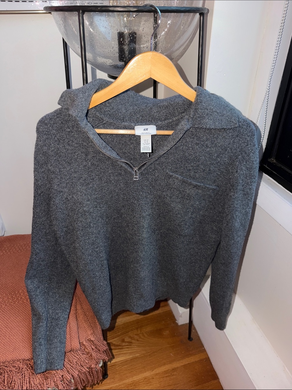 H&M Charcoal Gray Half-Zip Hooded Sweater